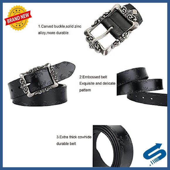 Genuine Leather Belt with Vintage Buckle, Adjustable Fit for Jeans & Dresses main image 4
